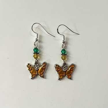 Vintage Vintage steel orange beaded butterfly cha… - image 1