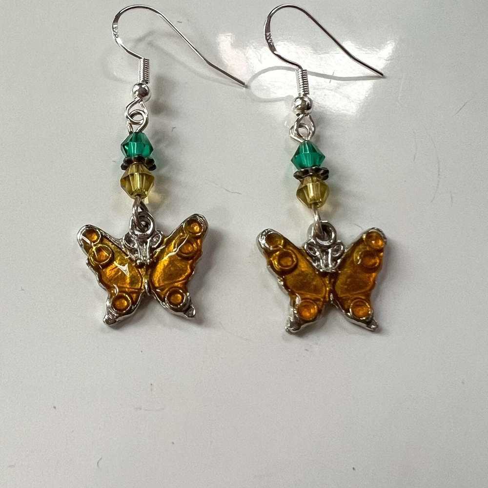 Vintage Vintage steel orange beaded butterfly cha… - image 3