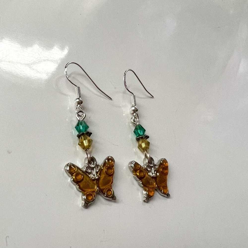 Vintage Vintage steel orange beaded butterfly cha… - image 4