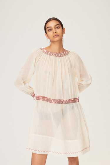 Embroidered Linen Smock Dress