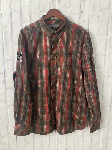 Cavi Cavi Green Red Plaid Camo Roll Tab Button Dow