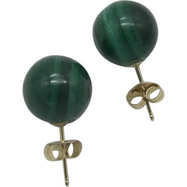 Malachite 14K Gold Stud Ball Earrings 9.5 mm - image 1