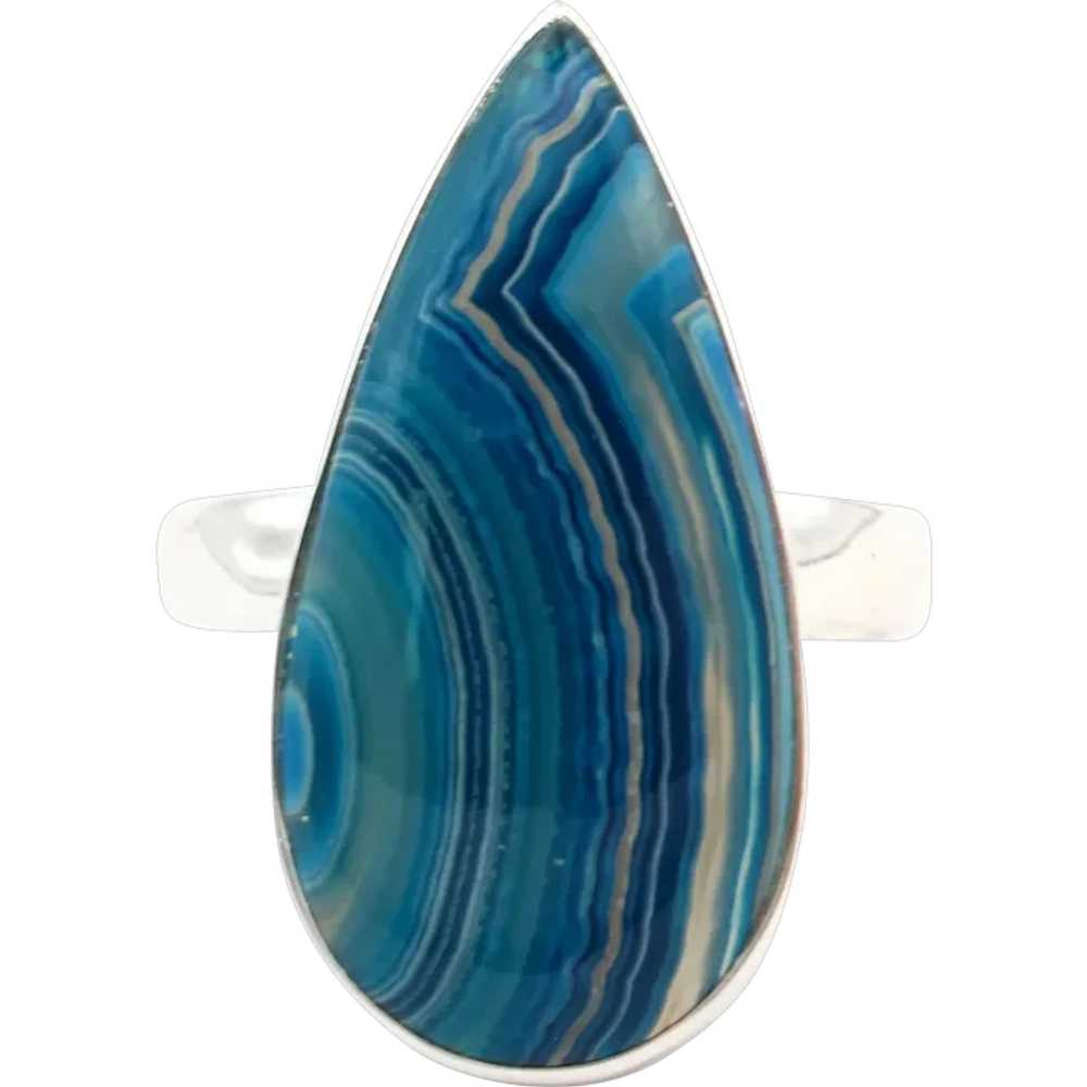 Sterling Silver Teal Banded Agate Ring - image 1