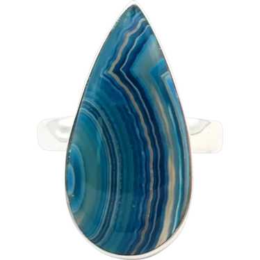 Sterling Silver Teal Banded Agate Ring - image 1