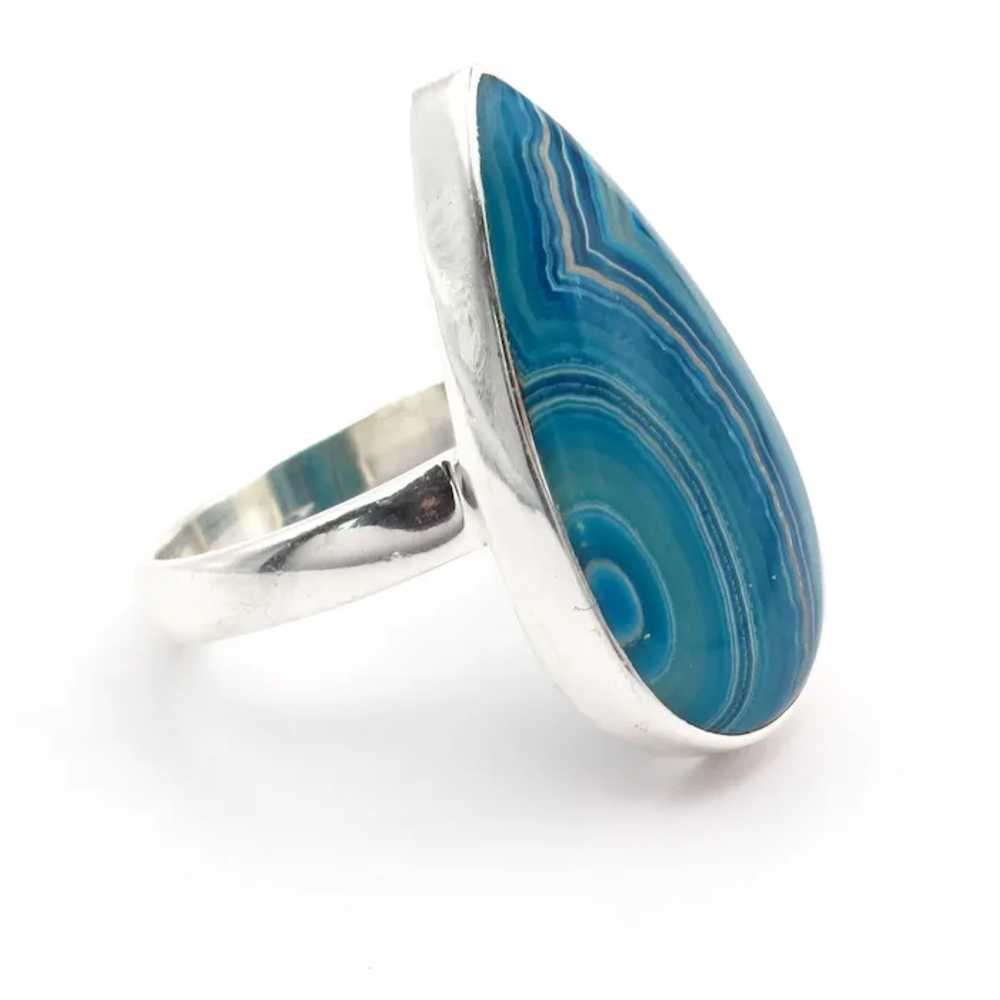 Sterling Silver Teal Banded Agate Ring - image 2