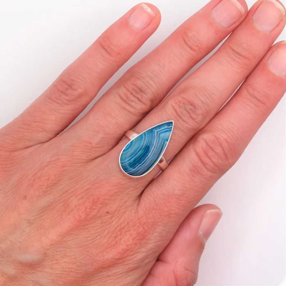 Sterling Silver Teal Banded Agate Ring - image 3