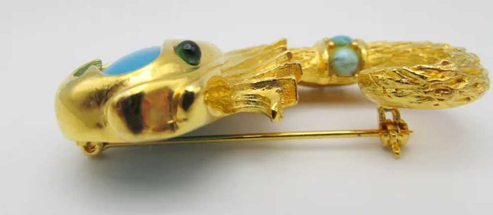 Cadoro Dolphin Faux Turquoise Jade Gold-Plated Br… - image 3