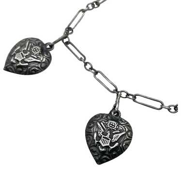 WWI Sweetheart Bracelet Heart Charms Sterling Sil… - image 1