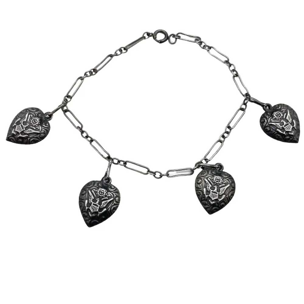 WWI Sweetheart Bracelet Heart Charms Sterling Sil… - image 2