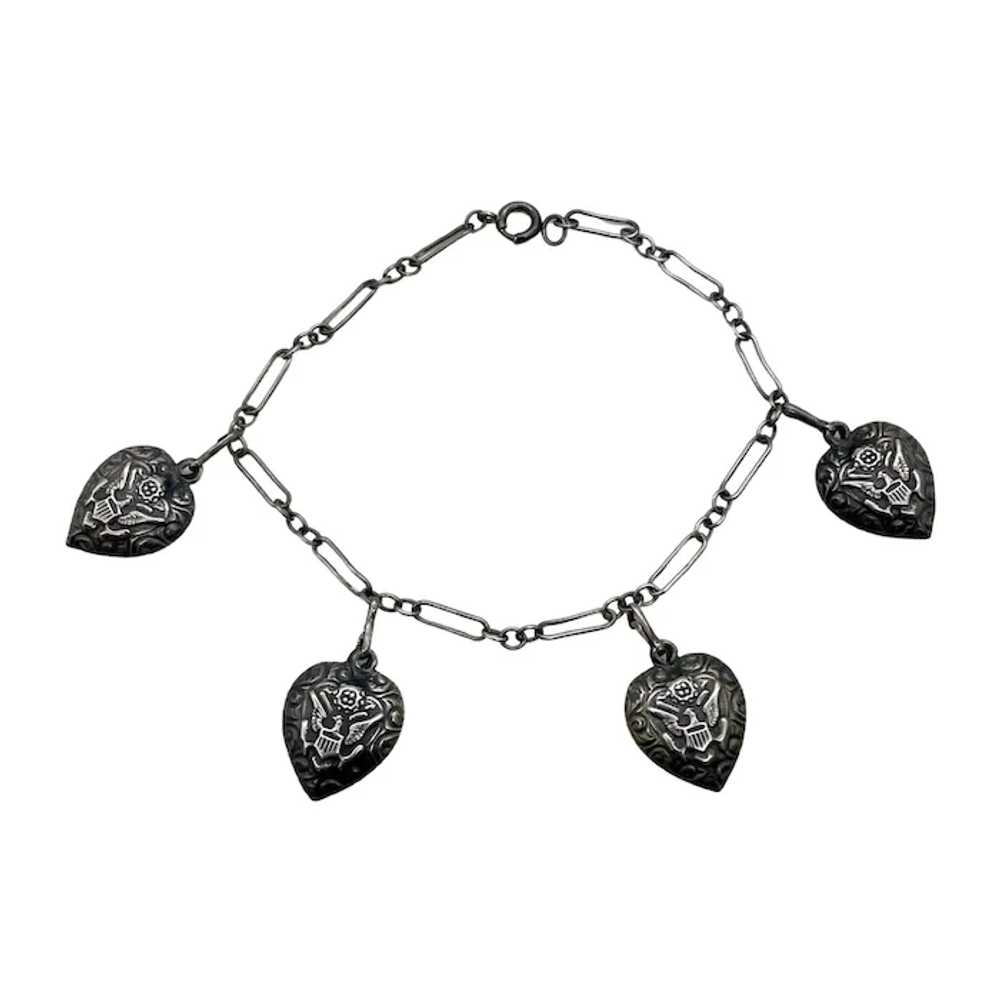 WWI Sweetheart Bracelet Heart Charms Sterling Sil… - image 3