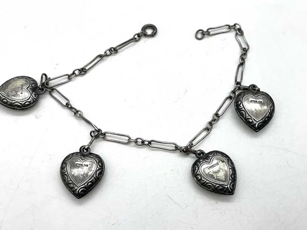 WWI Sweetheart Bracelet Heart Charms Sterling Sil… - image 5