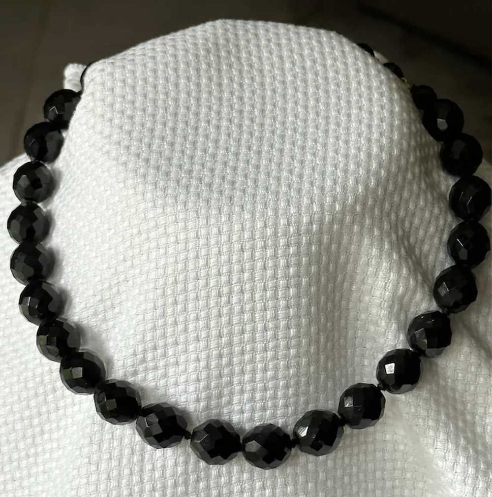 Black Glass Faceted Cut Bead Necklace, Single Str… - image 2