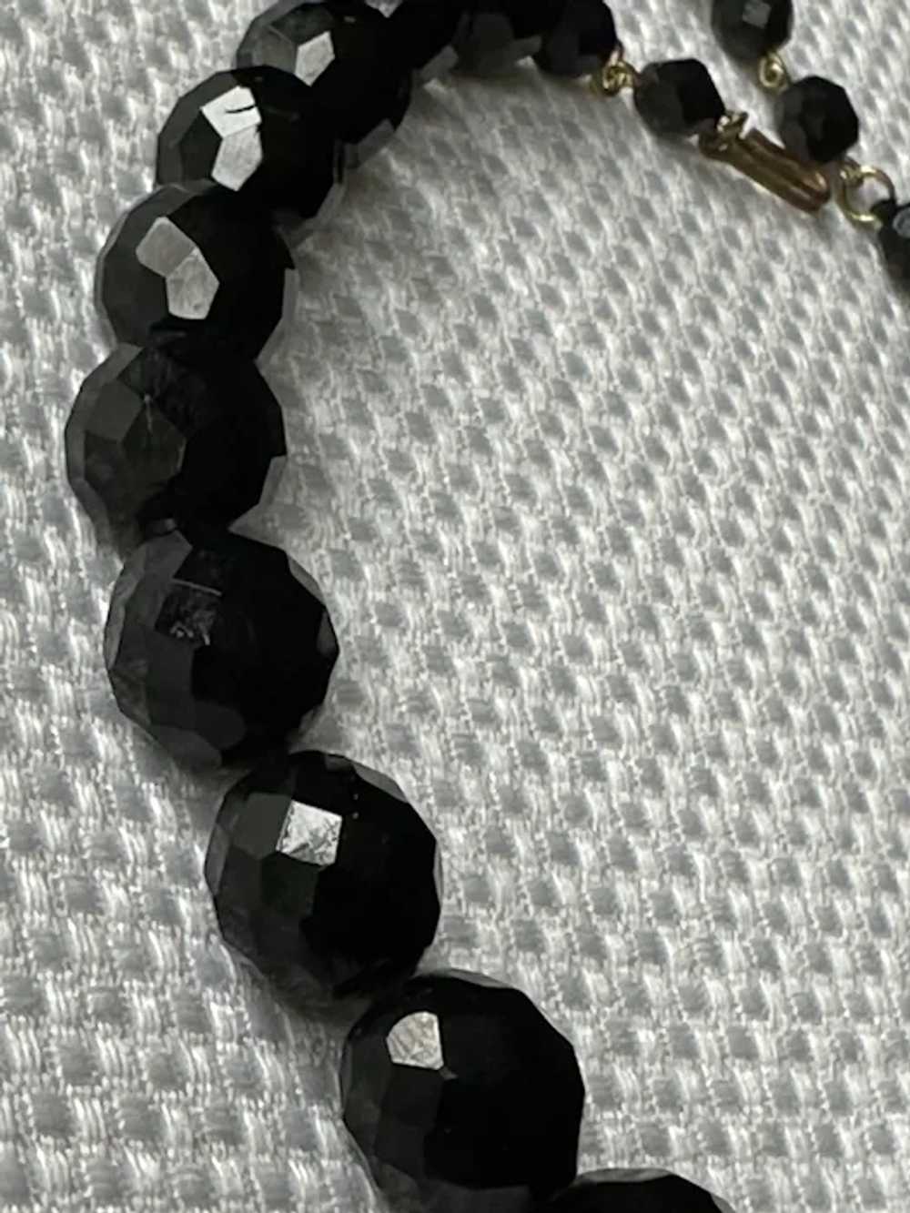 Black Glass Faceted Cut Bead Necklace, Single Str… - image 3