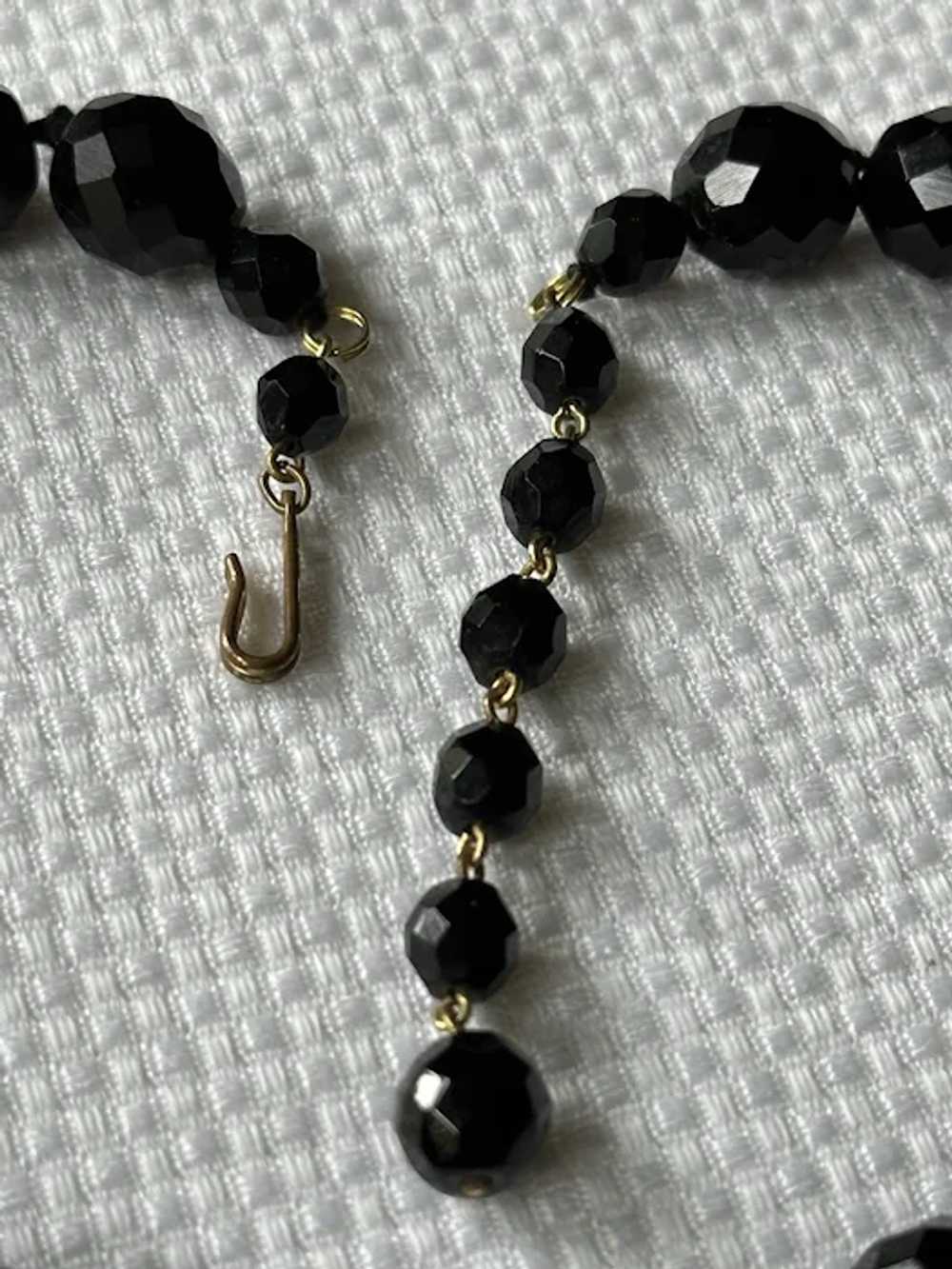 Black Glass Faceted Cut Bead Necklace, Single Str… - image 4