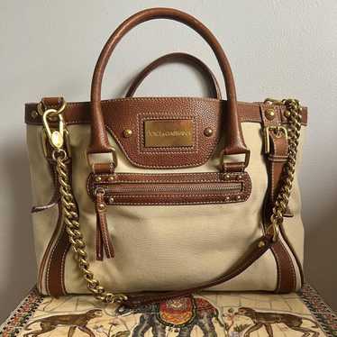 Dolce and Gabbana Beige/Brown Canvas and Leather Pochette Bag