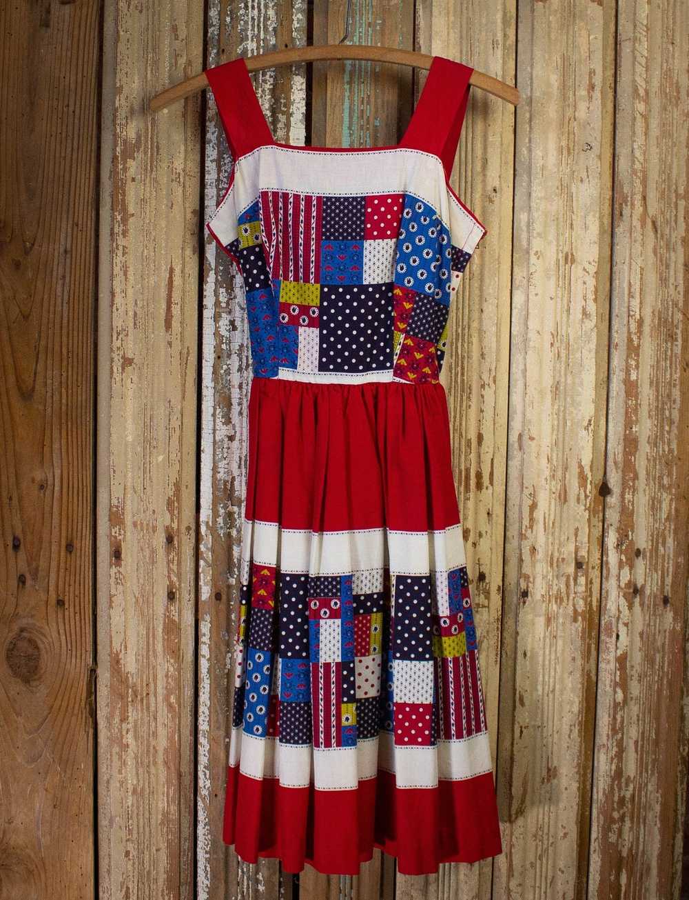 Vintage Vintage Red Faux Patchwork Dress 1960s XS… - image 1