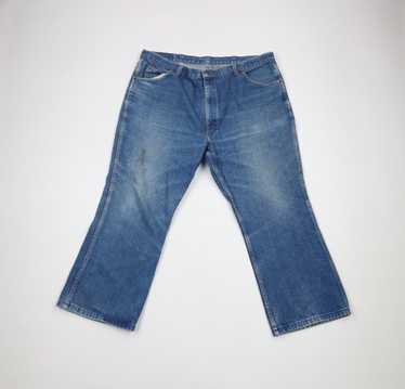 Vintage 70s Wide-Leg Flared Pants 32x31 Polyester Patch-Pocket  Contrast-Stitch