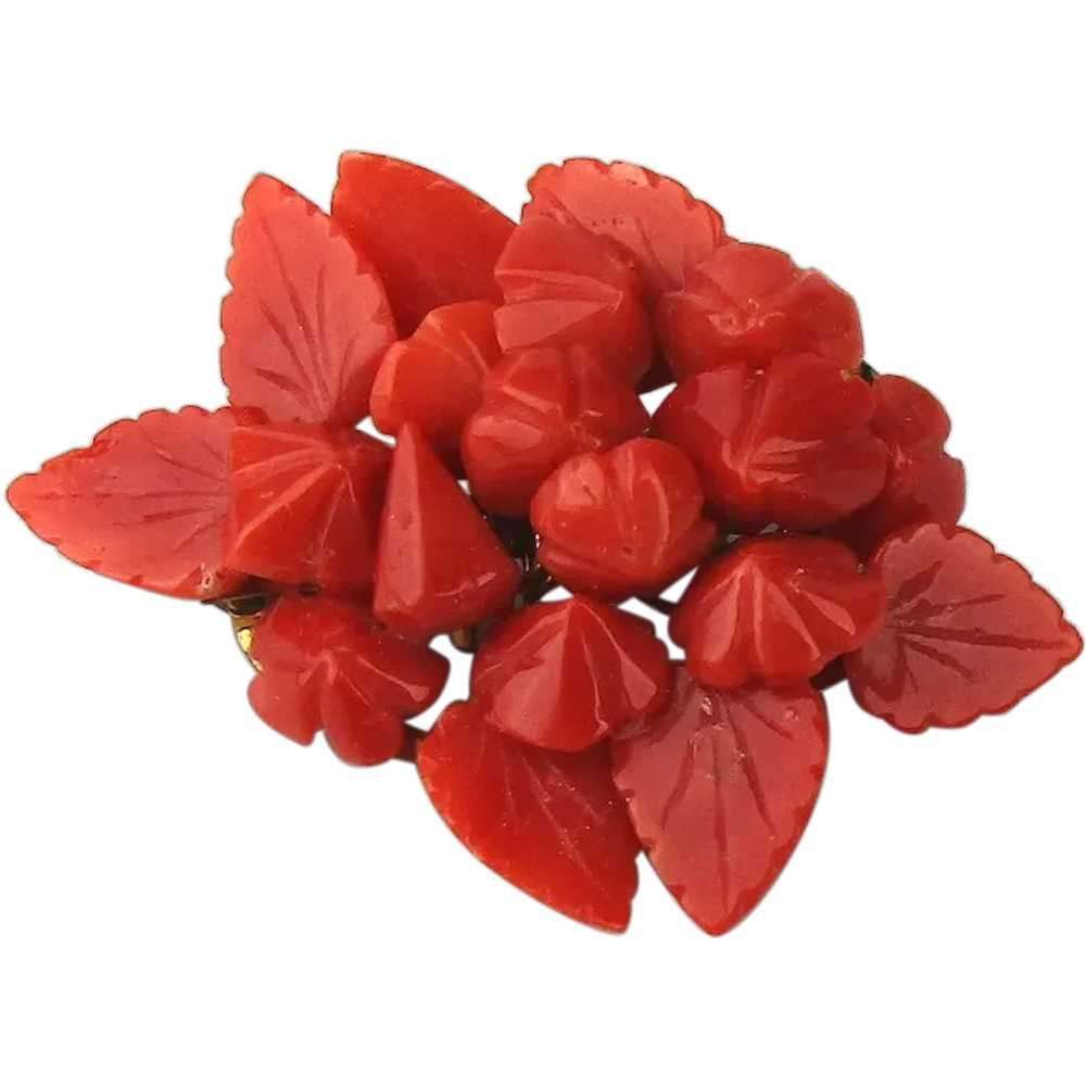 Victorian Natural Red Coral Cluster Pin Brooch - image 1