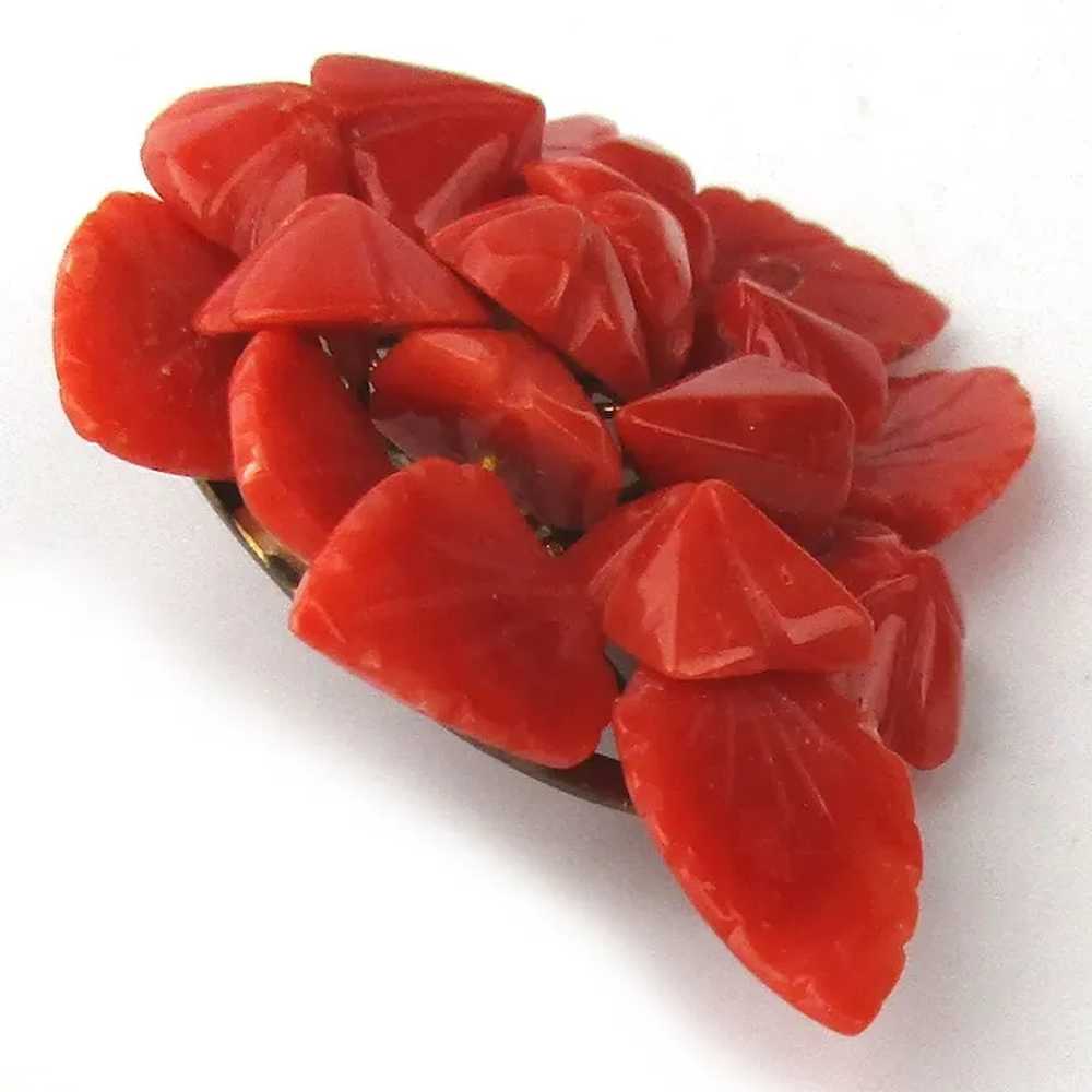 Victorian Natural Red Coral Cluster Pin Brooch - image 2