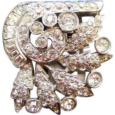 Art deco CORO single dress clip white metal clear… - image 1