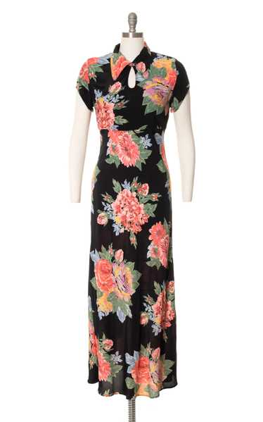 1990s does 1930s Floral Bias Cut Rayon Dress | sma