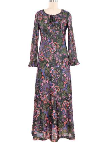 1970s Floral Lurex Maxi Dress