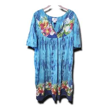 Hilo Hattie VTG Blue hawaiian floral muumuu house 