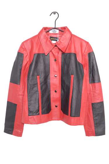 Y2K Colorblock Leather Jacket 45631