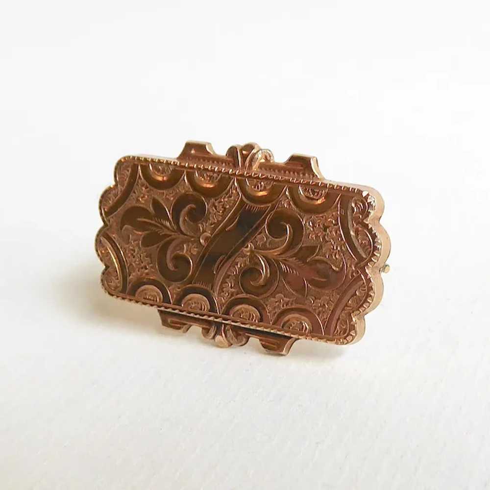 Victorian Rose Gold Filled Engraved Watch Pin - image 10