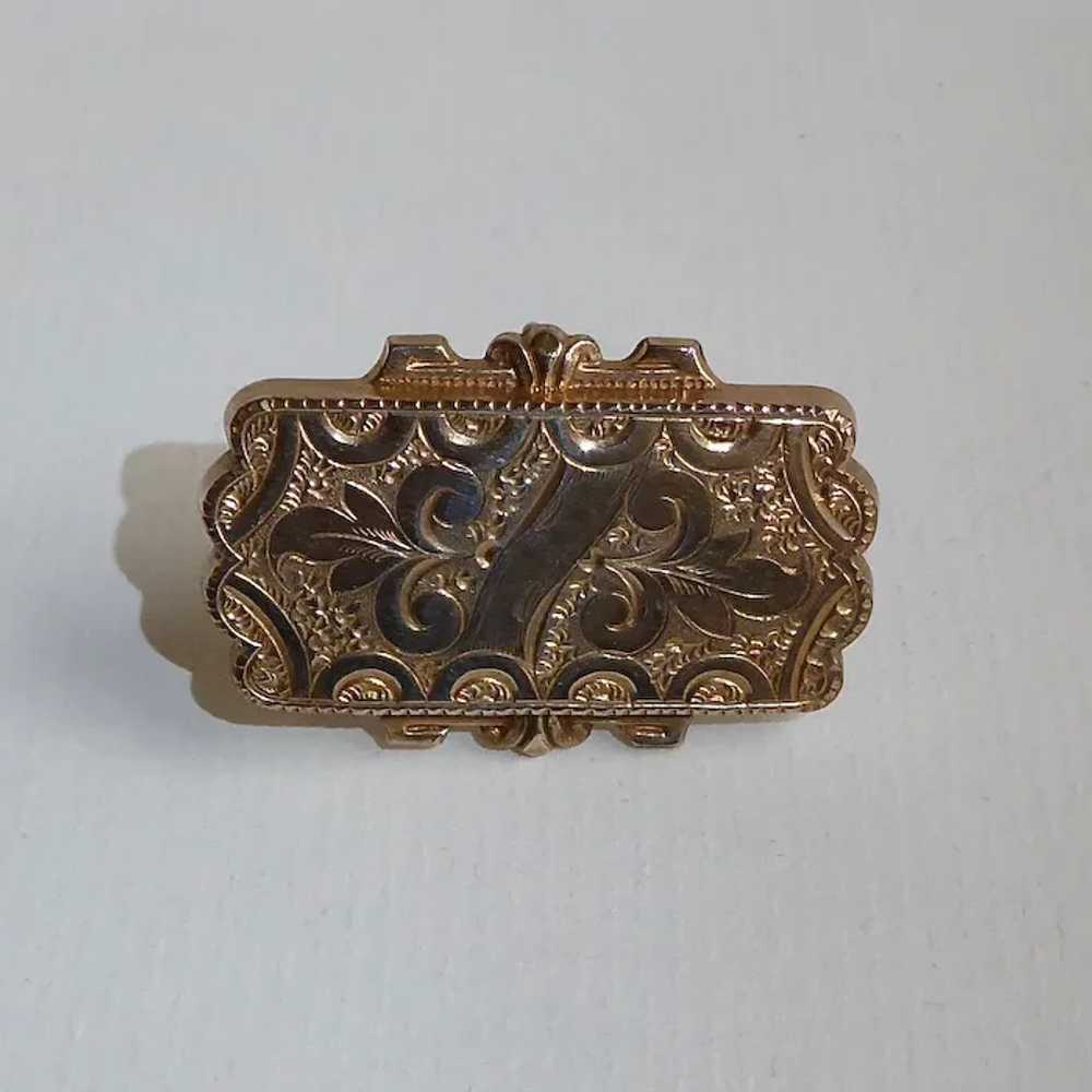 Victorian Rose Gold Filled Engraved Watch Pin - image 12