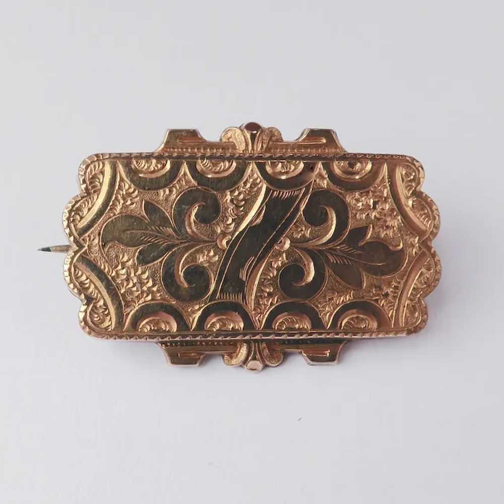 Victorian Rose Gold Filled Engraved Watch Pin - image 2