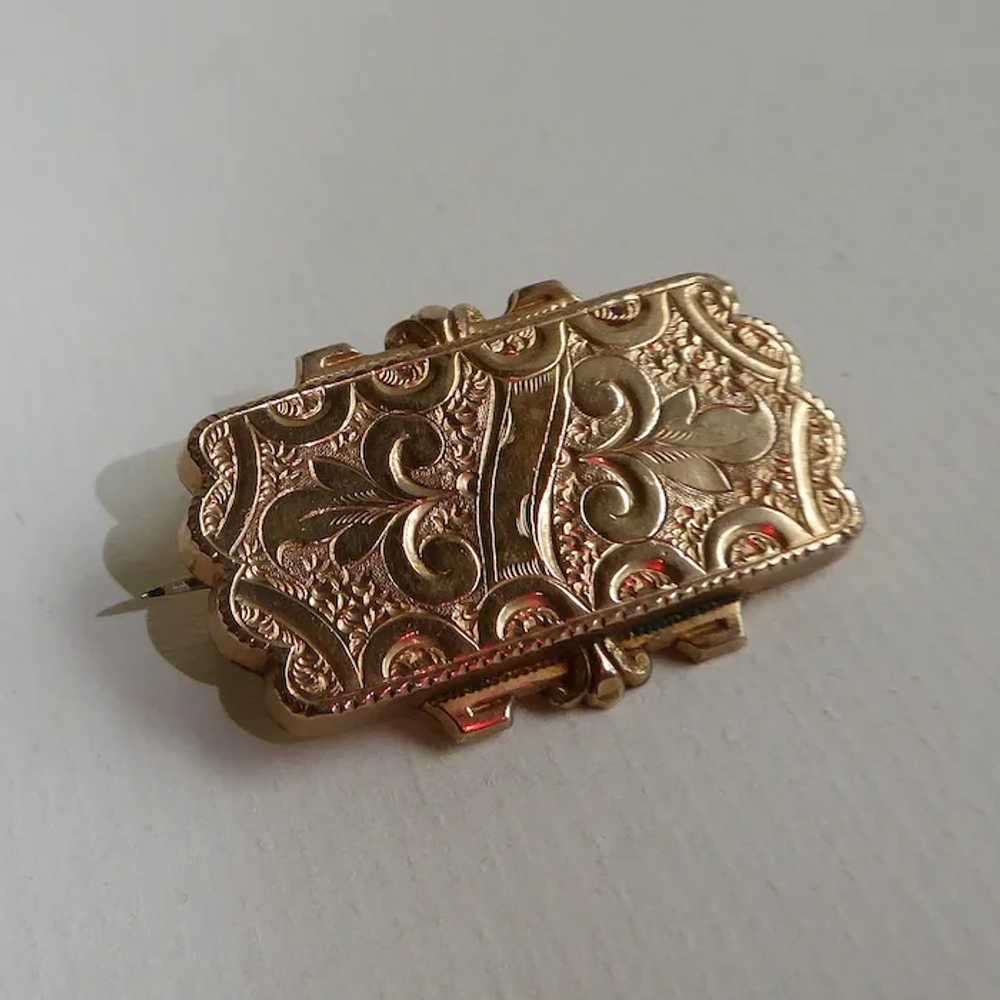 Victorian Rose Gold Filled Engraved Watch Pin - image 3