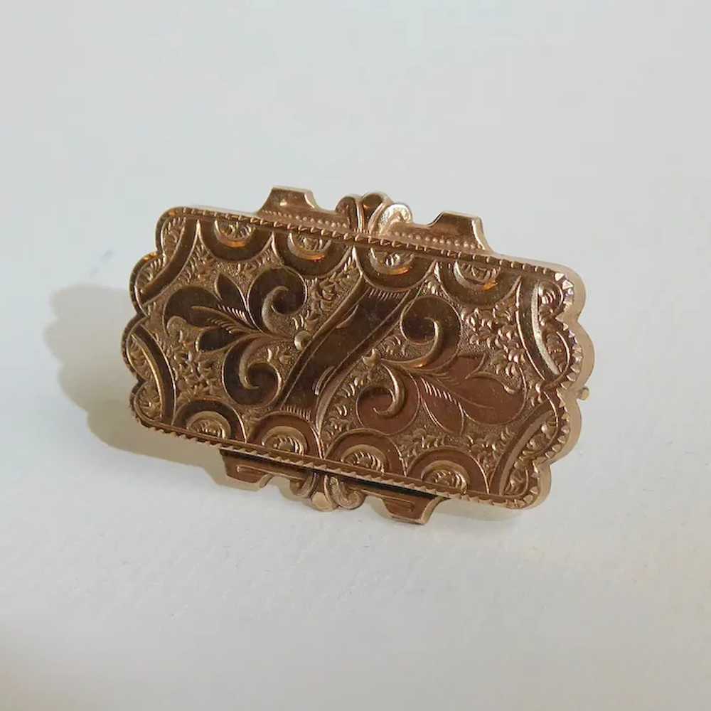 Victorian Rose Gold Filled Engraved Watch Pin - image 5