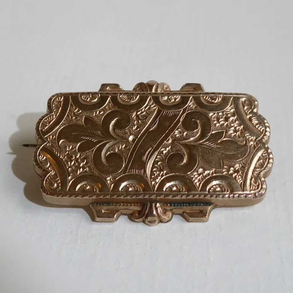 Victorian Rose Gold Filled Engraved Watch Pin - image 6