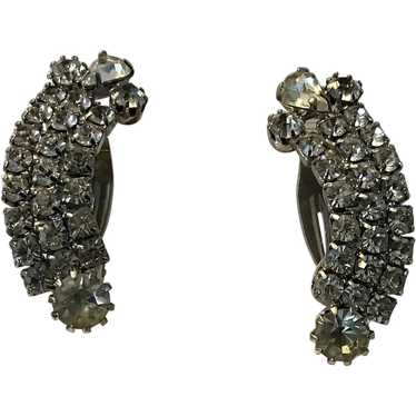 Vintage Rhinestone Climber Clip Earrings - image 1