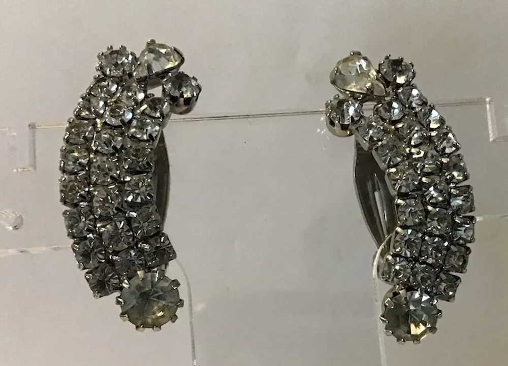 Vintage Rhinestone Climber Clip Earrings - image 2