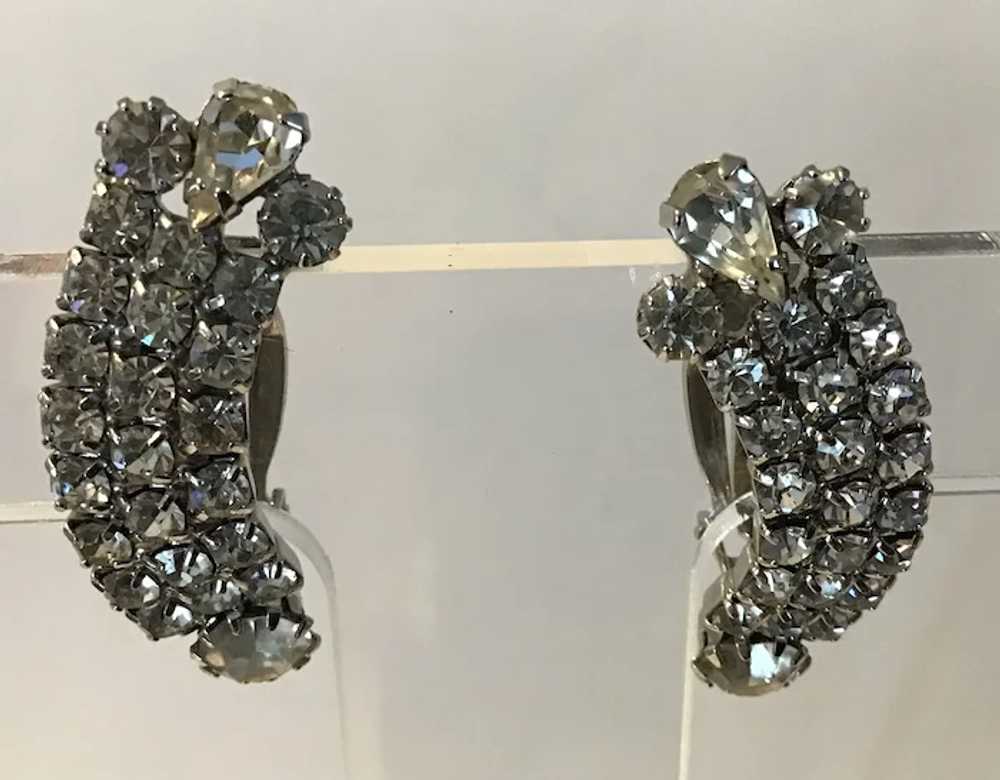 Vintage Rhinestone Climber Clip Earrings - image 3