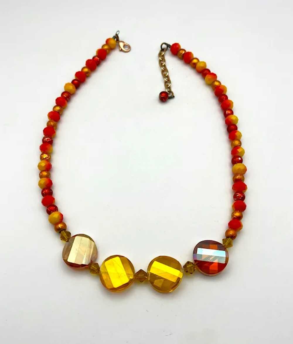 Orange and Yellow Beaded Necklace with Pretty Lar… - image 12