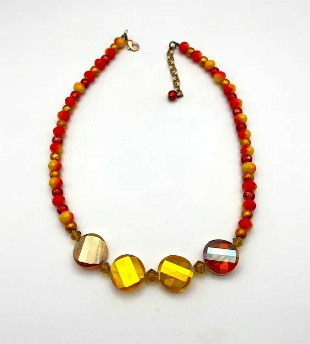 Orange and Yellow Beaded Necklace with Pretty Lar… - image 2