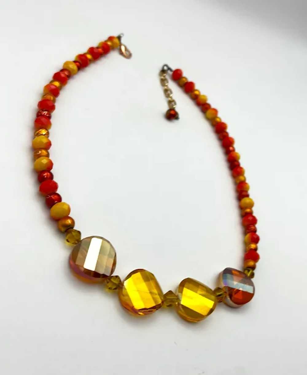 Orange and Yellow Beaded Necklace with Pretty Lar… - image 3