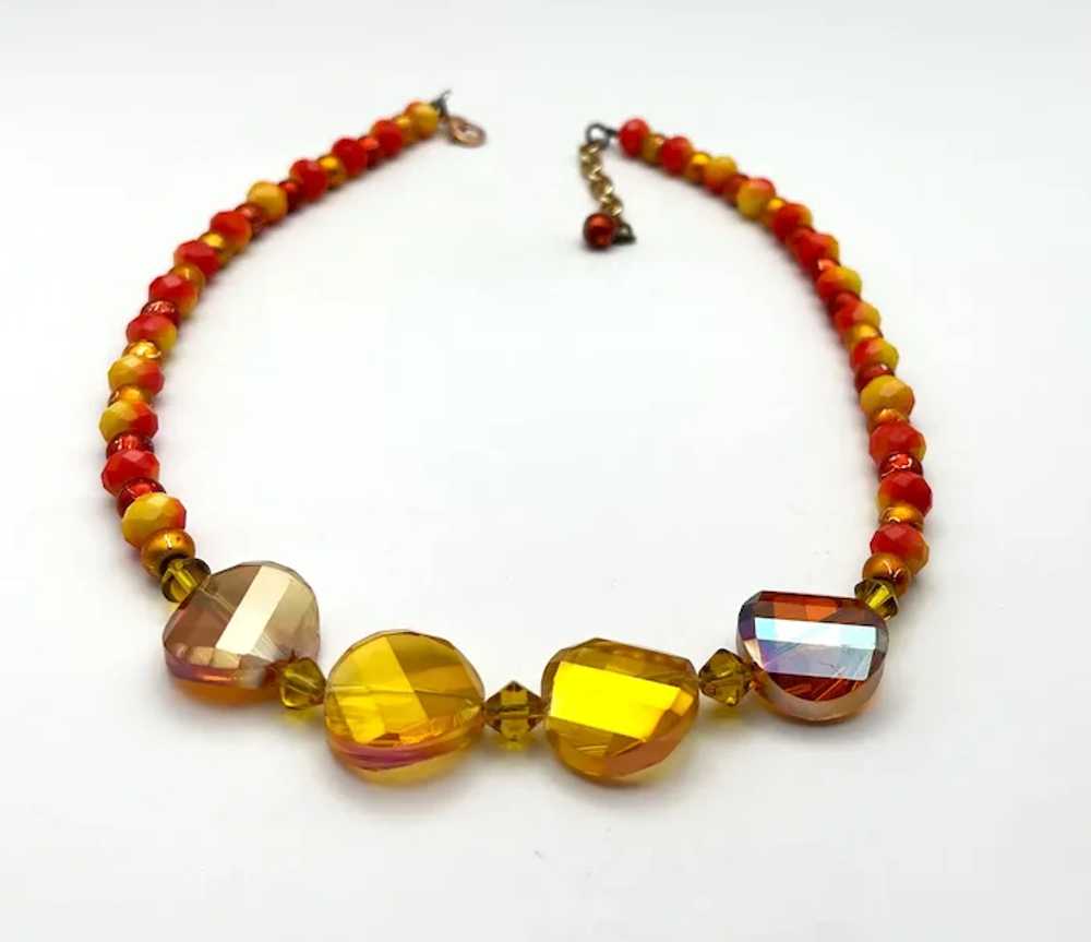 Orange and Yellow Beaded Necklace with Pretty Lar… - image 4