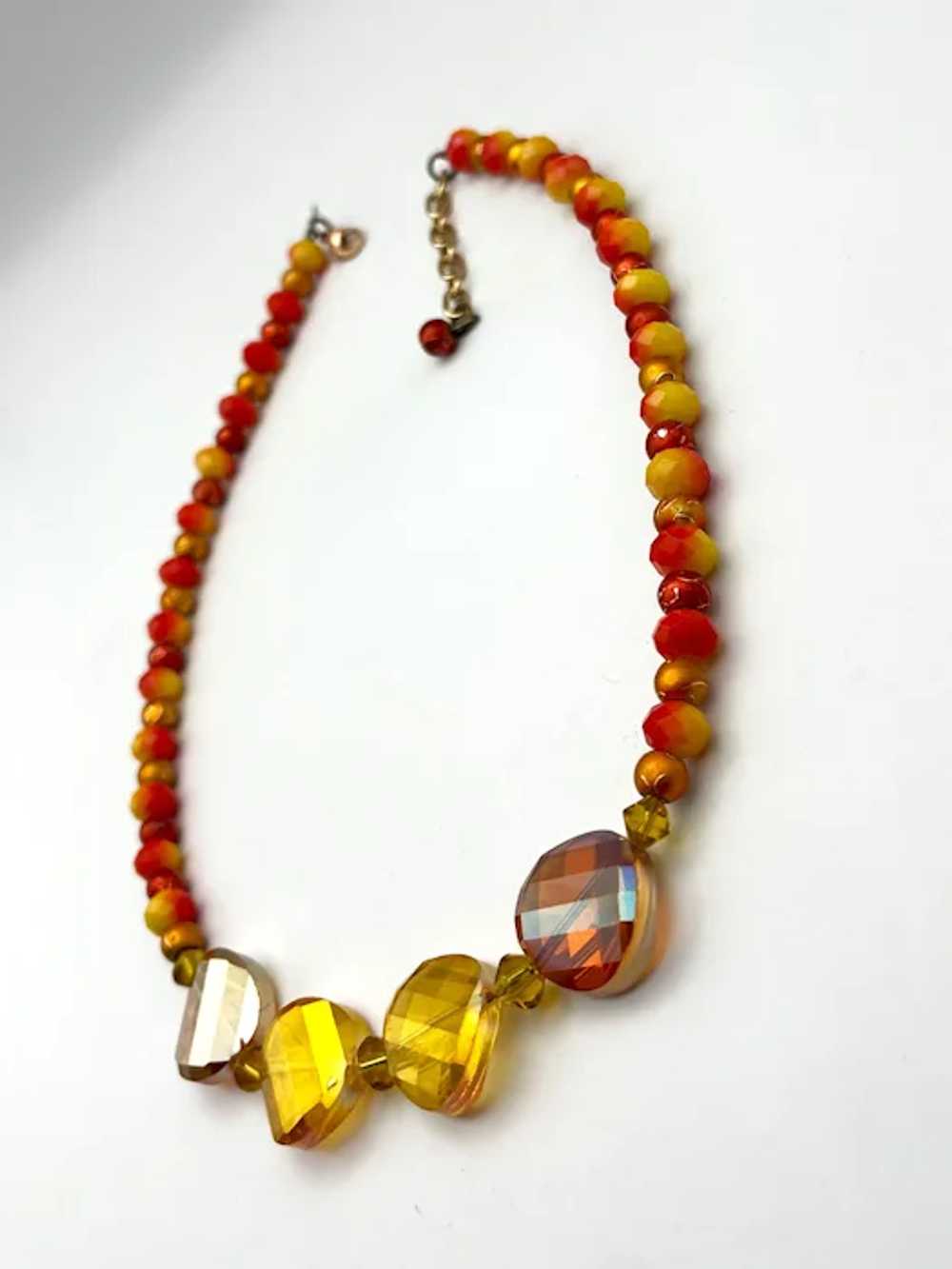 Orange and Yellow Beaded Necklace with Pretty Lar… - image 5