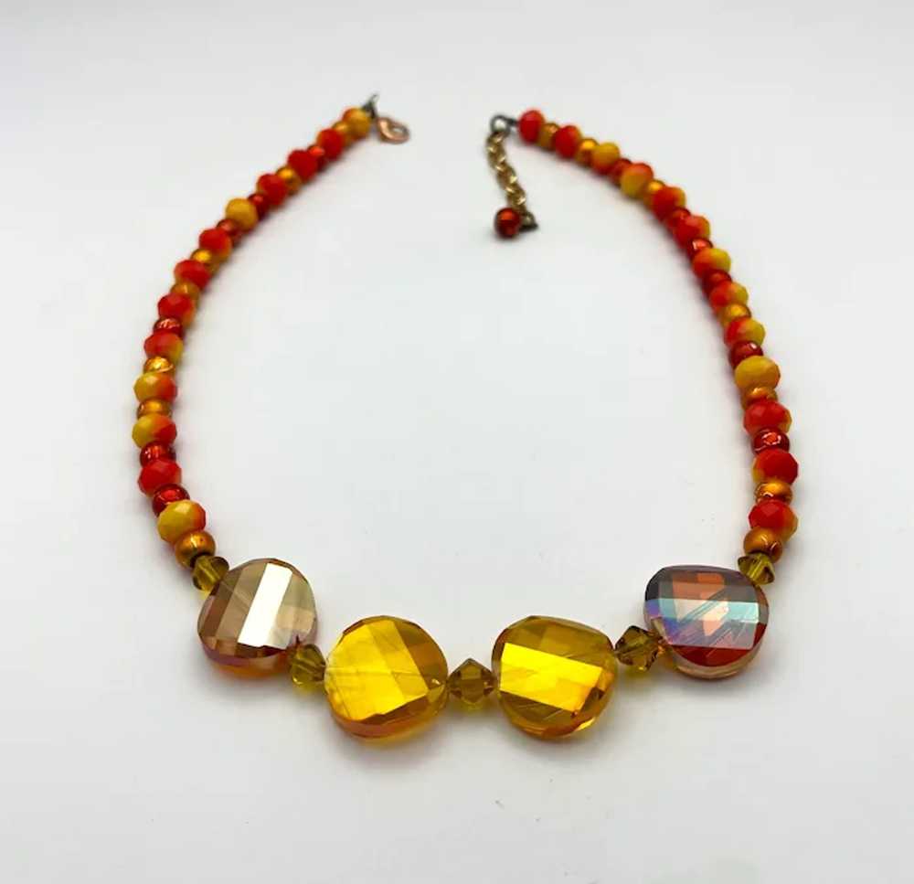 Orange and Yellow Beaded Necklace with Pretty Lar… - image 6