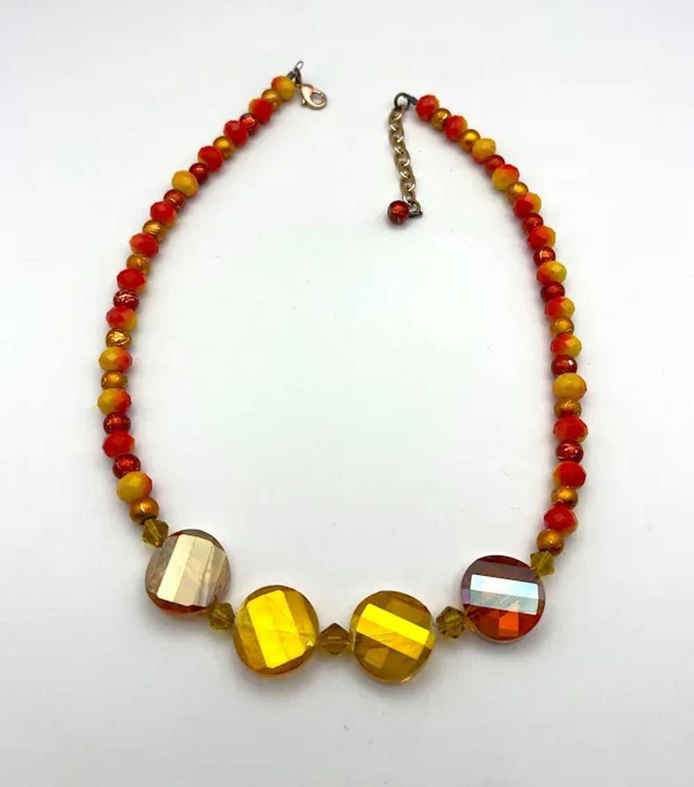 Orange and Yellow Beaded Necklace with Pretty Lar… - image 7