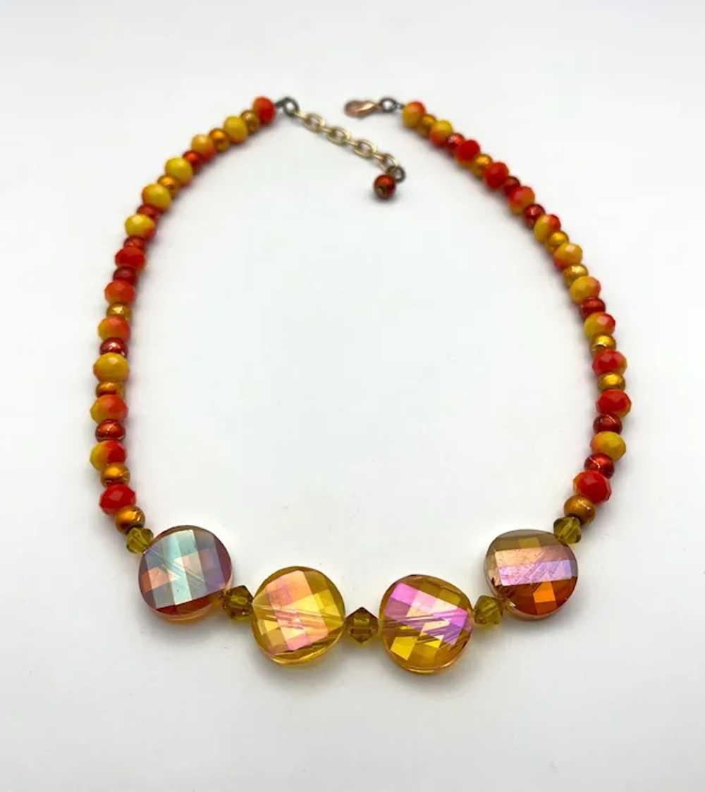 Orange and Yellow Beaded Necklace with Pretty Lar… - image 8