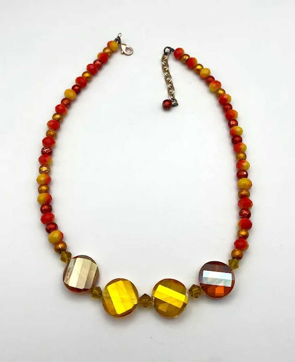 Orange and Yellow Beaded Necklace with Pretty Lar… - image 9