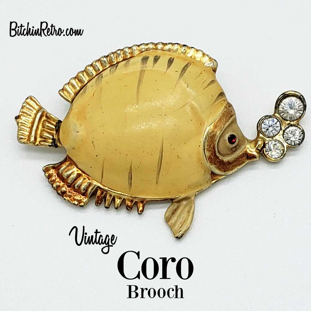 Coro Vintage Enameled Fish Brooch With Rhinestone… - image 2