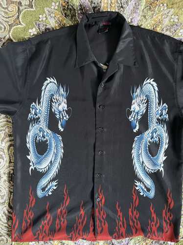 Vintage No Boundaries Long Sleeve Shirt Color Block Stripe Flame Dragon Sz  Large