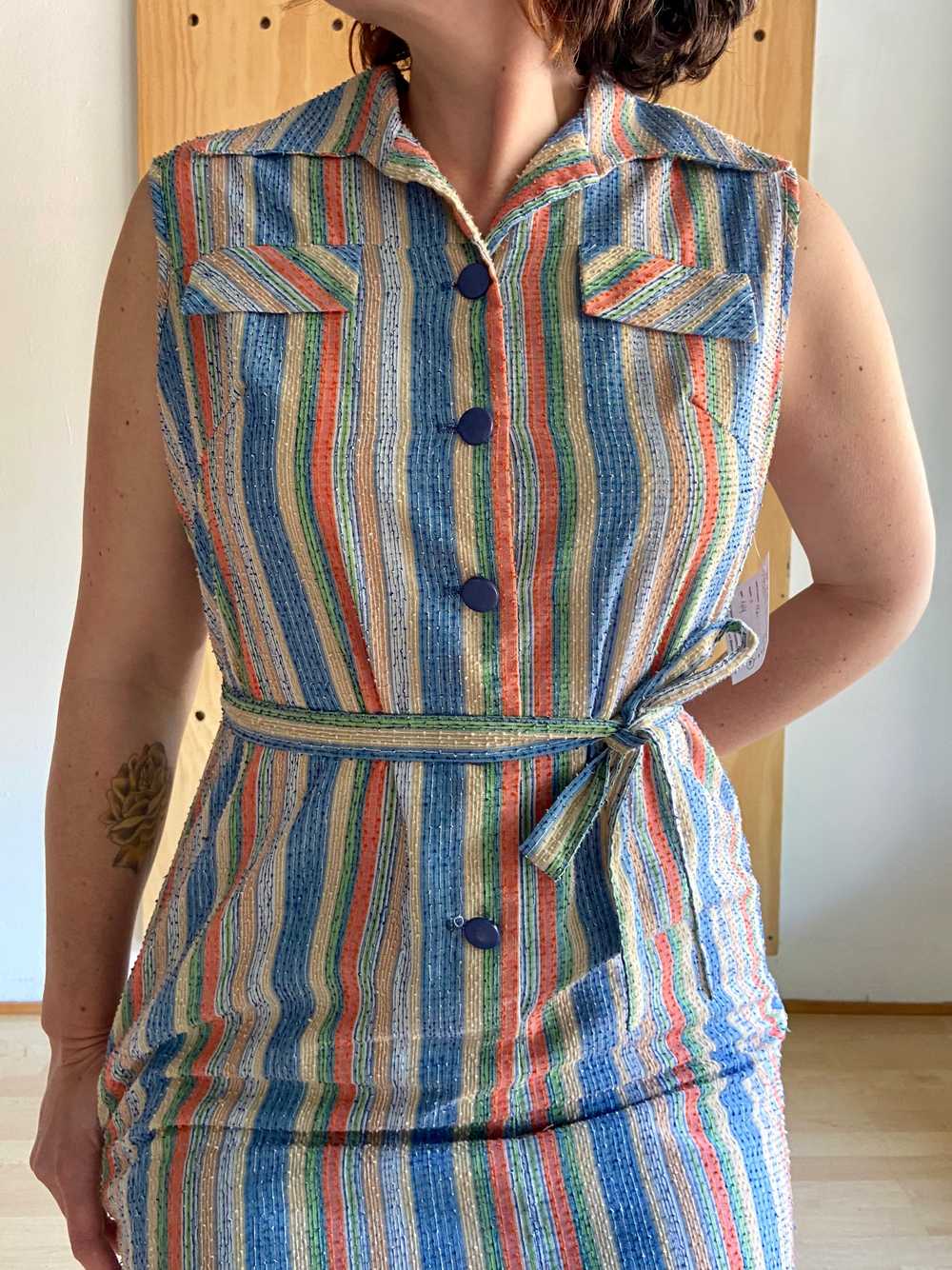 1970s Striped Shirt Dress w/ Belt (L/XL) - image 2