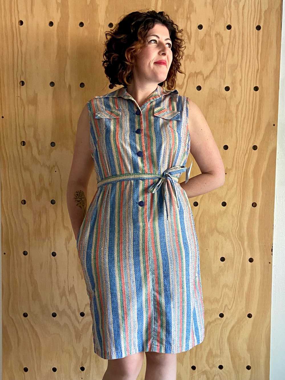 1970s Striped Shirt Dress w/ Belt (L/XL) - image 3